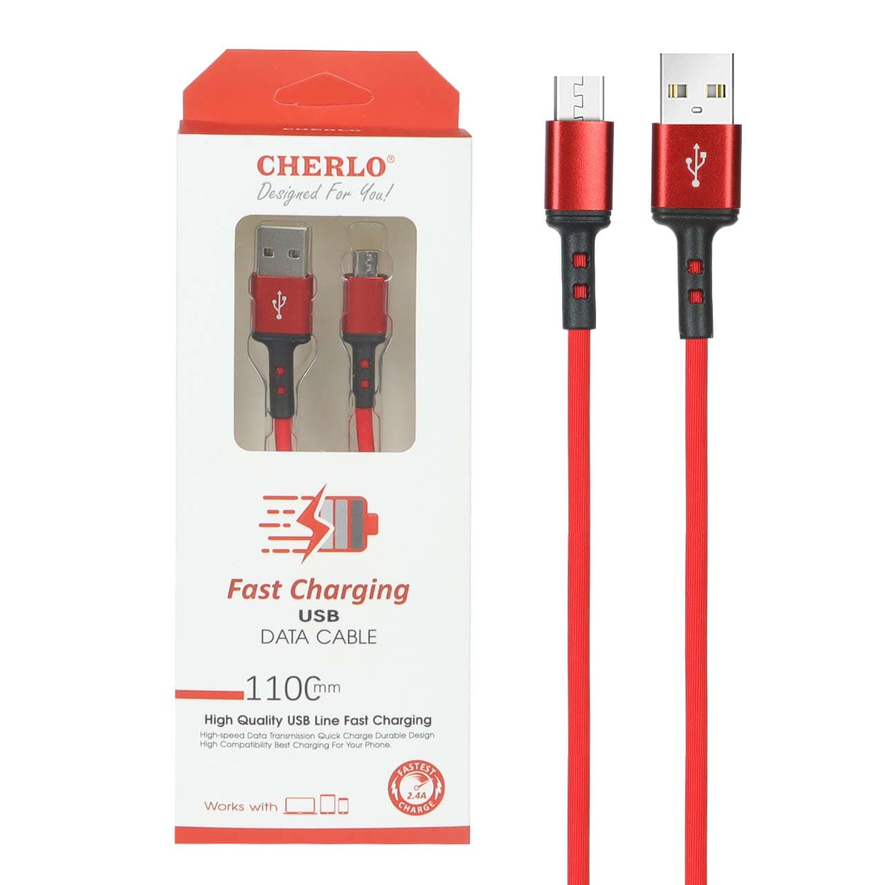 کابل شارژ 1.1 متری فست اندروید CHERLO – قرمز – SMO