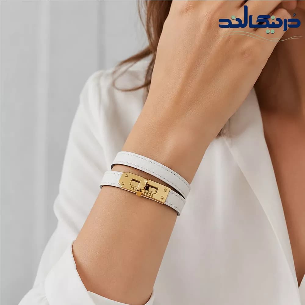 دستبند چرم زنانه دولاین هرمس + رنگبندی — تصویر ۲
