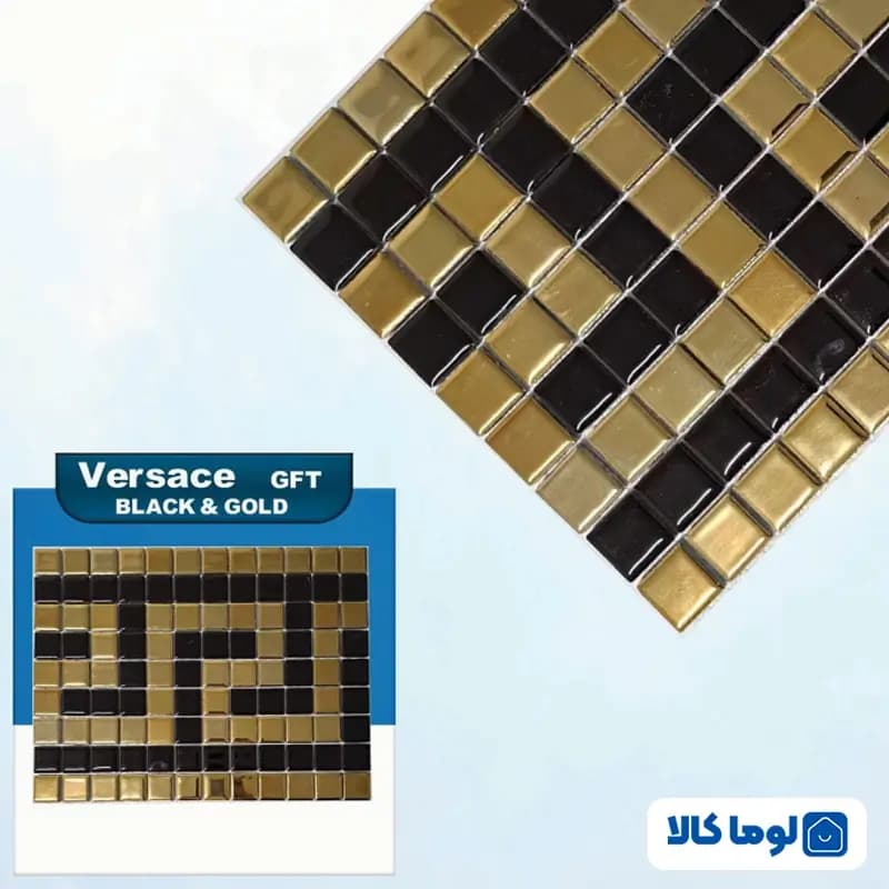 کاشی استخری گهرفام طرح VERSACE | مشکی طلایی شیک — تصویر ۴