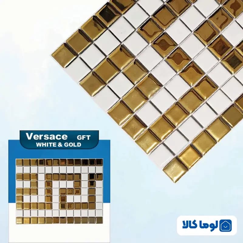 کاشی استخری گهرفام طرح VERSACE | سفید طلایی لوکس — تصویر ۲