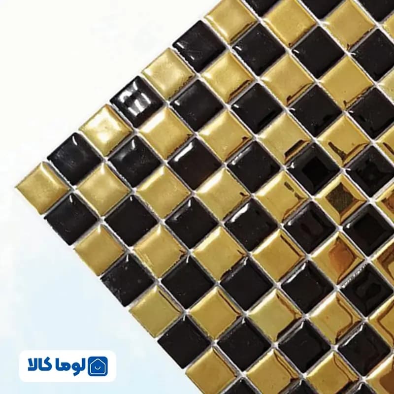 کاشی استخری گهرفام شطرنجی مدل CHESS | مشکی طلایی — تصویر ۲