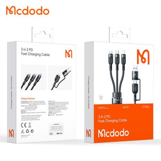 کابل شارژ و انتقال داده 2 به 3 کاره میکرو Usb+lightning+type-C مک دودو 100W مدل CA-8800 طول 1.2 متر — تصویر ۷