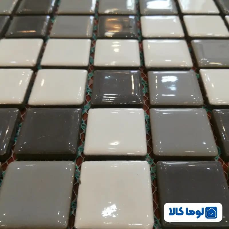 کاشی استخری گهرفام شطرنجی مدل URC10 | طوسی و سفید