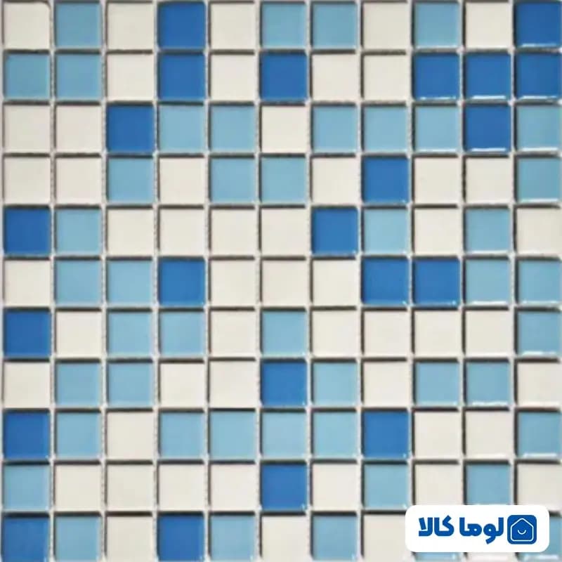 کاشی استخری گهرفام شطرنجی مدل URC2 | آبی و سفید