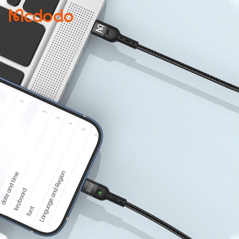 کابل شارژ فنری type-C به لایتنینگ 36w مدل MCDODO CA-1960 طول 1.8 متر — تصویر ۸