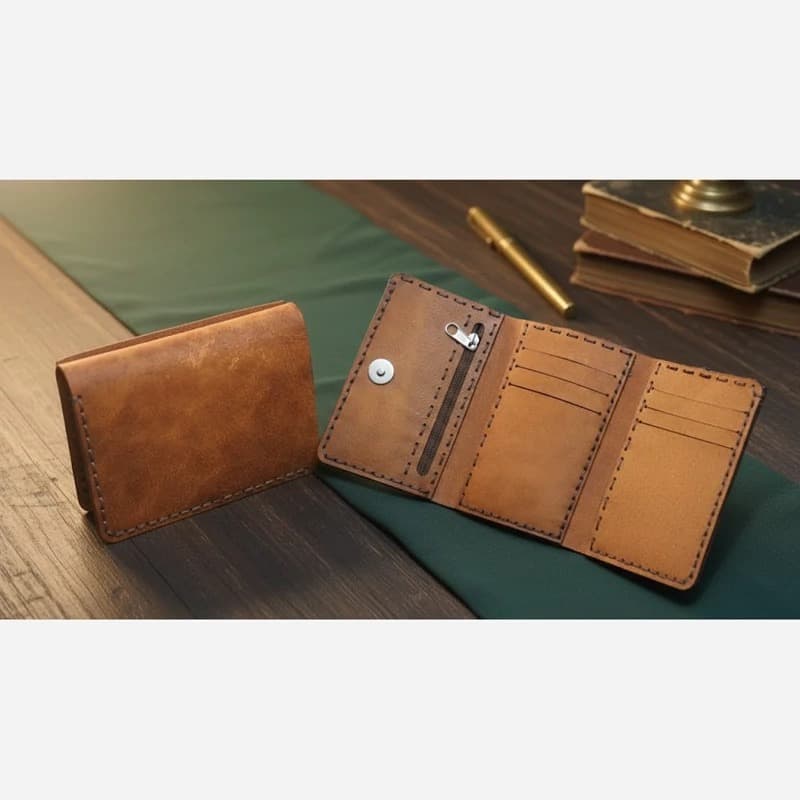 کیف پول چرم طبیعی شتر کیف چرم طبیعی چرم شتر جاکارتی چرم طبیعی چرم دست دوز — تصویر ۲