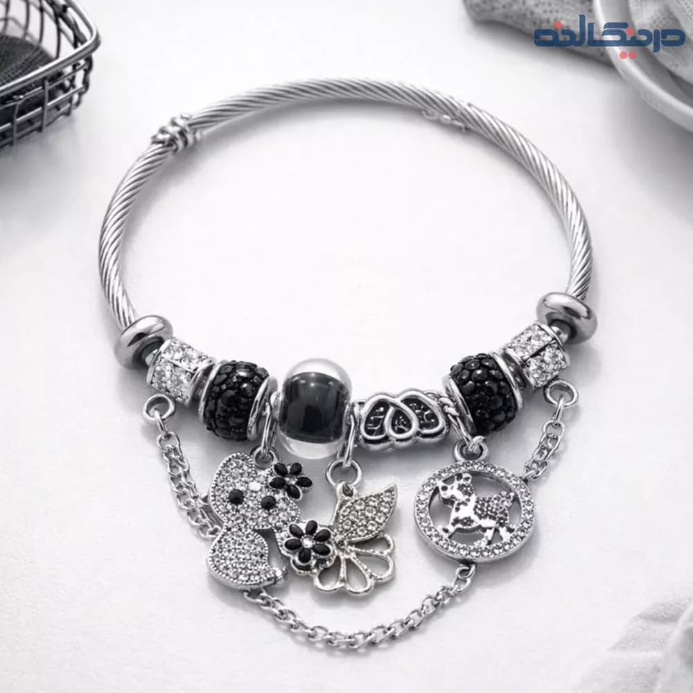 دستبند پاندورا طرح گربه نگینی