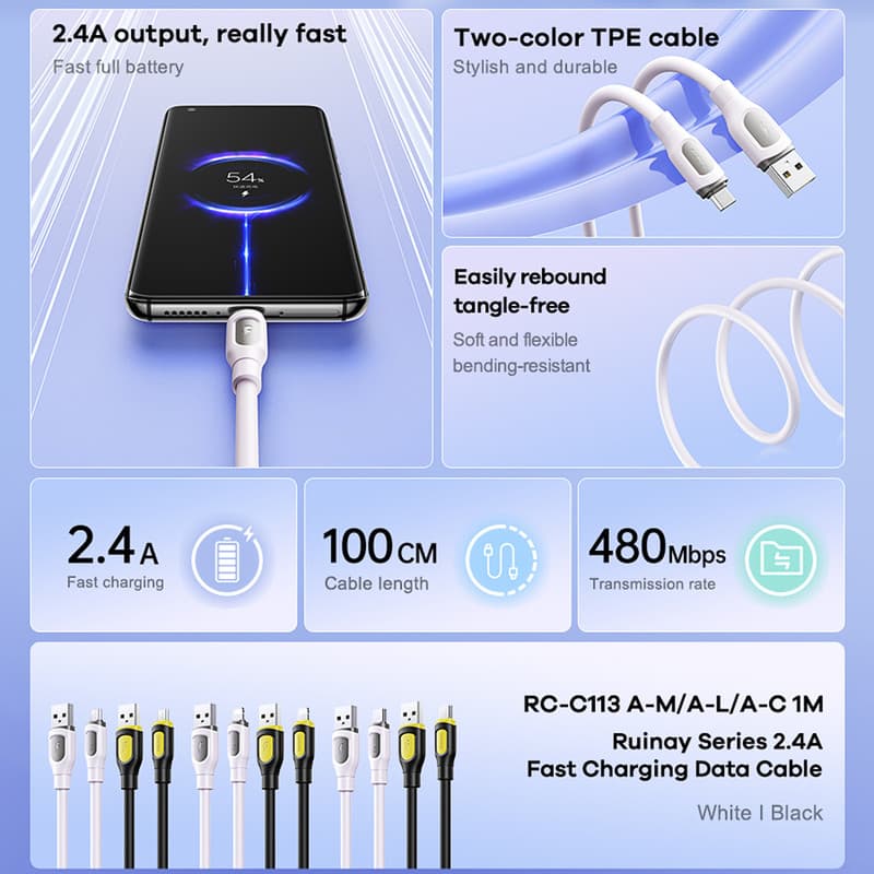 کابل تبدیل USB به USB-C ریمکس مدل Data-Charge TPE طول 1 متر — تصویر ۴