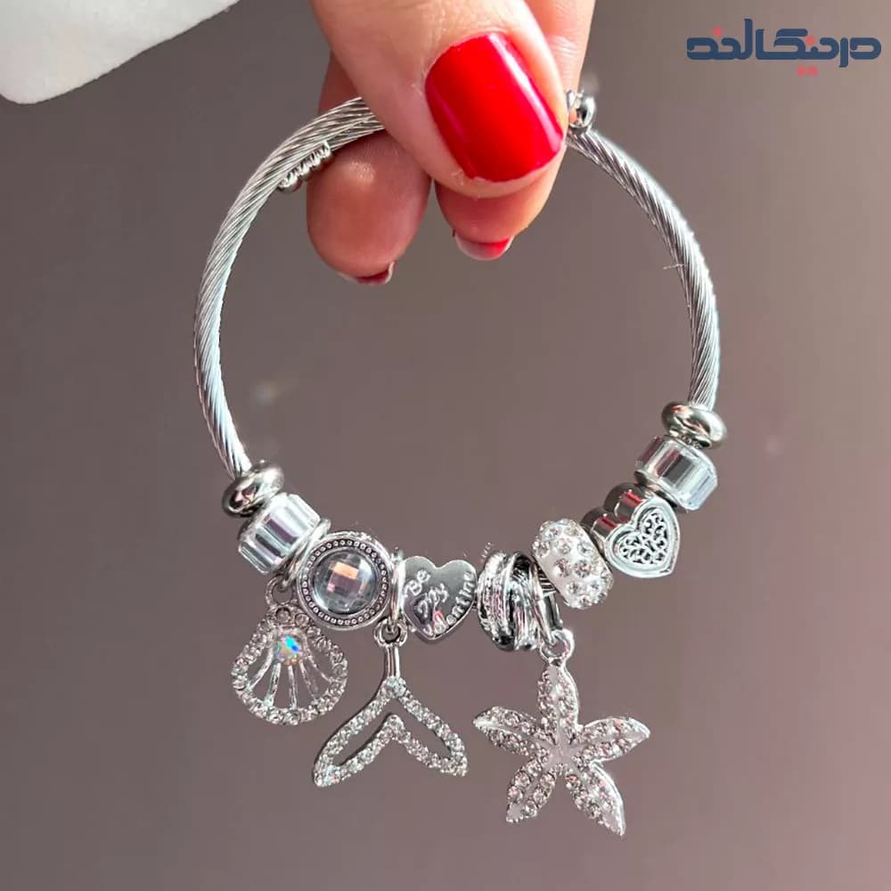 دستبند پاندورا طرح وال و صدف نقره ای — تصویر ۲
