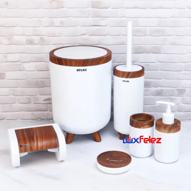 ست سرویس بهداشتی اطلس مدل سلین۶ تکه طرح چوب