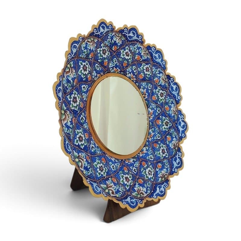 آیینه میناکاری همراه با پایه چوبی کد 1DK165 — تصویر ۴