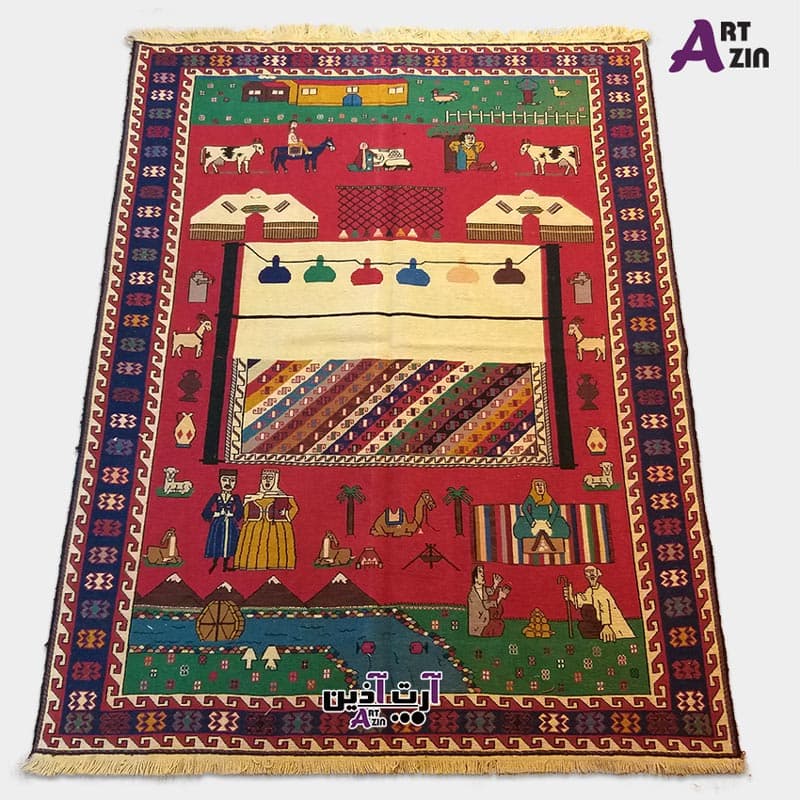 مدل گلیم سنتی دستباف ایرانی سه متری طرح عشایری کد: 492 — تصویر ۲