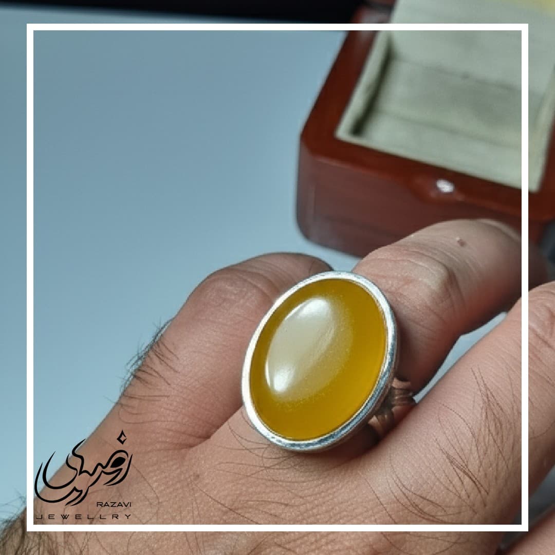 انگشتر نقره مردانه عقیق زرد دست ساز — تصویر ۶