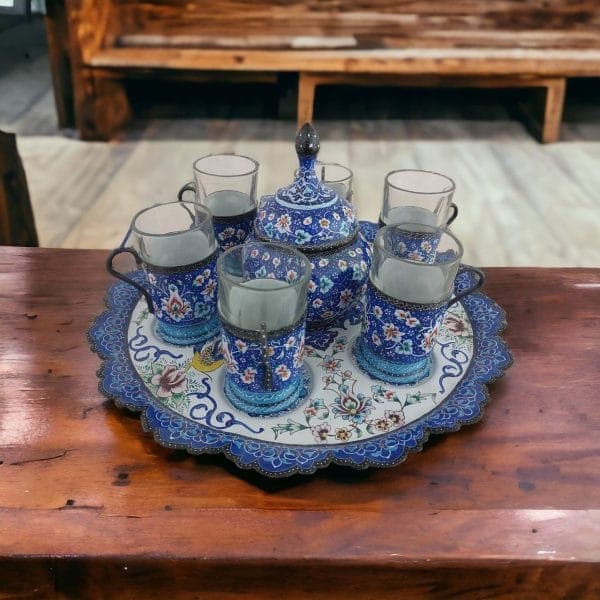 سرویس 15 پارچه 6 نفره چای خوری میناکاری کد ZP292 — تصویر ۹