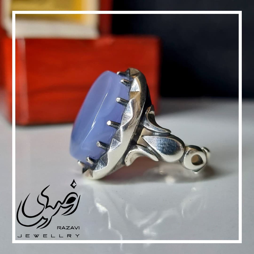 انگشتر نقره مردانه عقیق کبود یمنی — تصویر ۱۱
