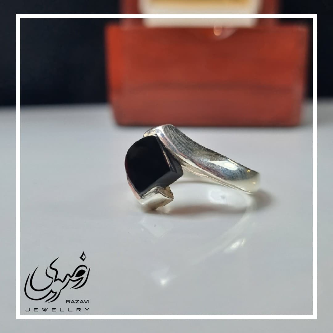 ست انگشتر نقره مردانه و زنانه دست ساز عقیق مشکی — تصویر ۱۲