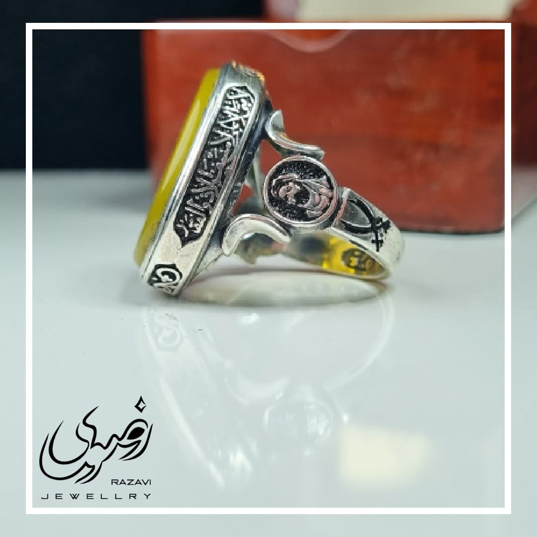انگشتر مردانه نقره عقیق زرد با حکاکی شمایل امیر المومنین (ع) — تصویر ۵