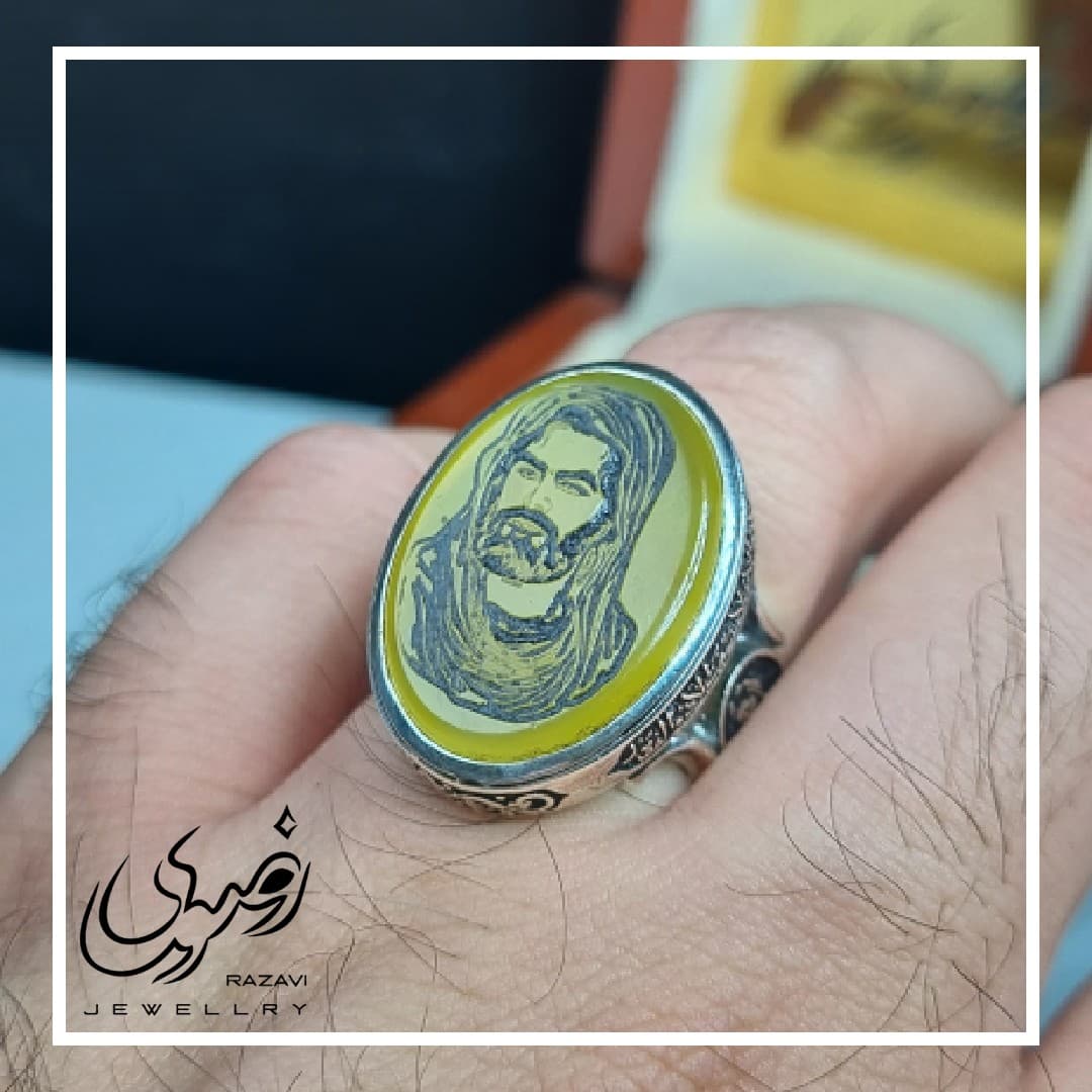 انگشتر مردانه نقره عقیق زرد با حکاکی شمایل امیر المومنین (ع) — تصویر ۶