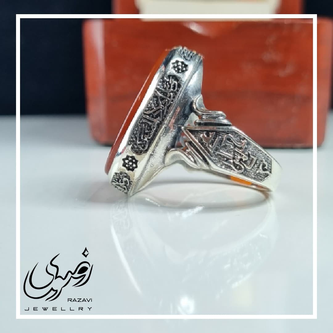 انگشتر نقره مردانه عقیق سرخ با حکاکی یا اباعبدالله (ع) — تصویر ۵
