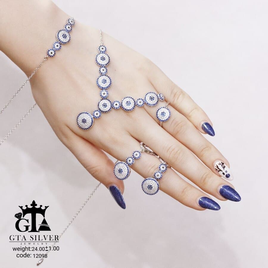سرویس نقره میکرو زنجیری طرح چشم نظر کد 12098 — تصویر ۴