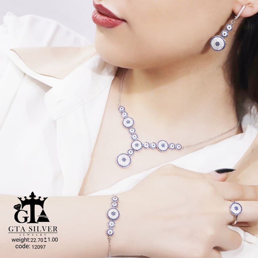 سرویس نقره میکرو زنجیری طرح چشم نظر کد 12097 — تصویر ۲