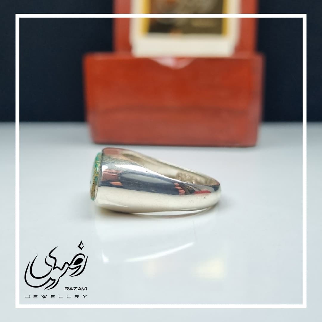 انگشتر نقره مردانه کپسولی فیروزه نیشابوری — تصویر ۲