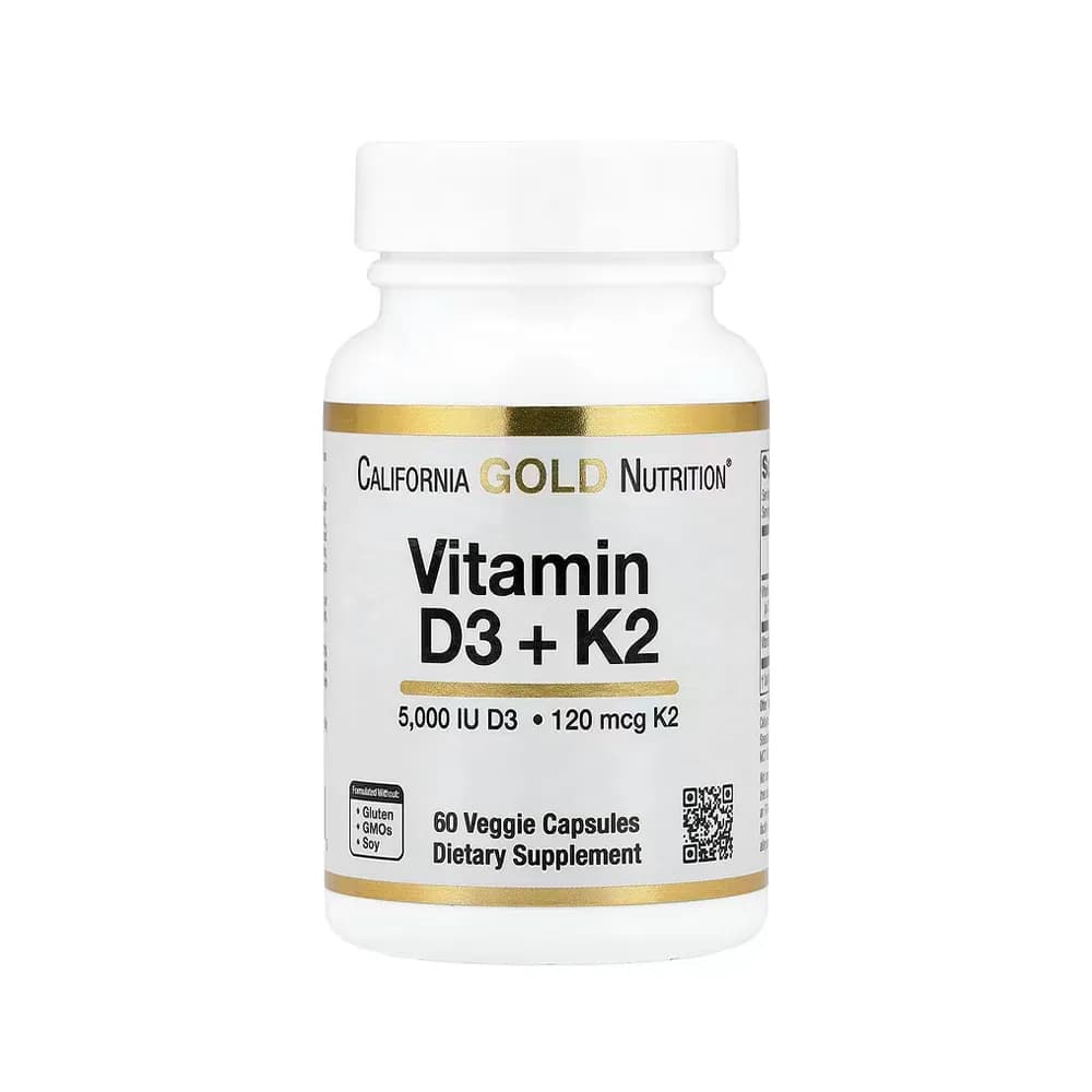 ویتامین دی3 + کا2 دز 5000 تغذیه طلایی کالیفرنیا California Gold Nutrition, D3 + K2 تعداد 60 عددی آمریکا اورجینال — تصویر ۲