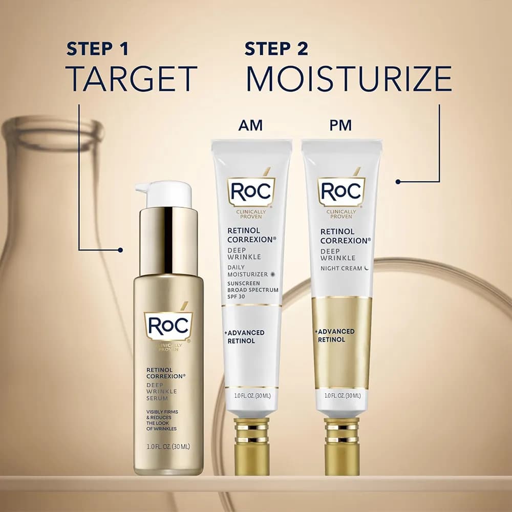مرطوب کننده روزانه ضد چروک عمیق رتینول راک Roc کورکسیون با SPF 30 حجم 15 و 38 میل اصل آمریکا — تصویر ۴