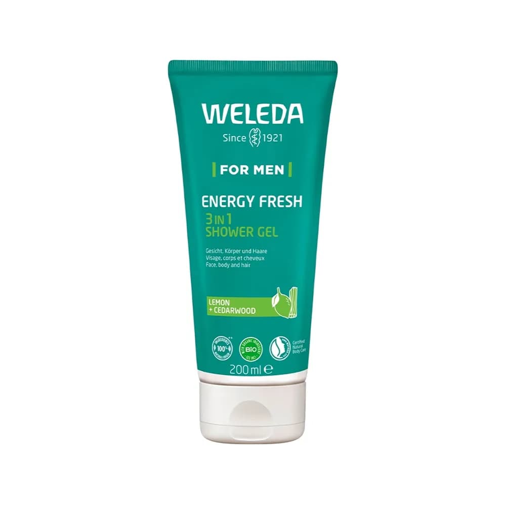 ژل شستشو صورت، بدن، مو 3 در 1 ولدا weleda مناسب آقایان مدل energy fresh حجم 200 میل — تصویر ۵