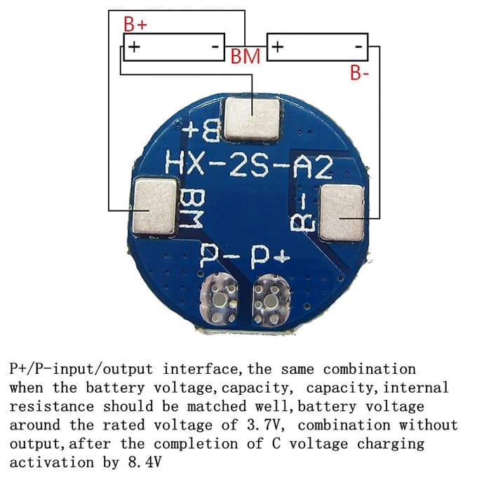ماژول محافظ شارژ و دشارژ BMS باتری لیتیومی 2 سل 5 آمپر مدل HX-2S-A2 — تصویر ۳