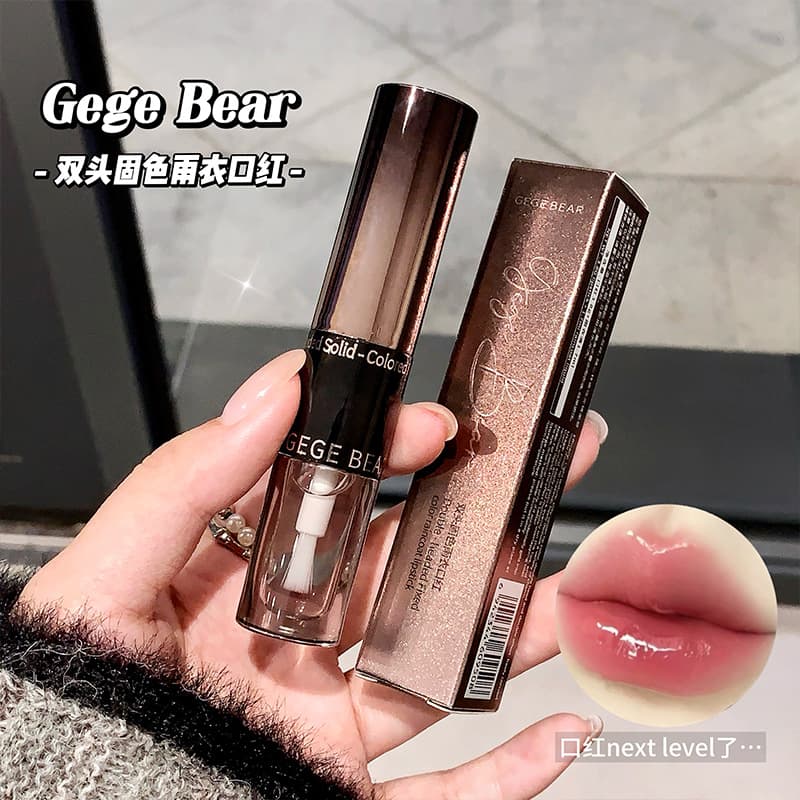 رژلب جامد رنگبندی پاییزی زرشکی و قرمز gege bear رژلب برق لب دوطرفه کره ای — تصویر ۸