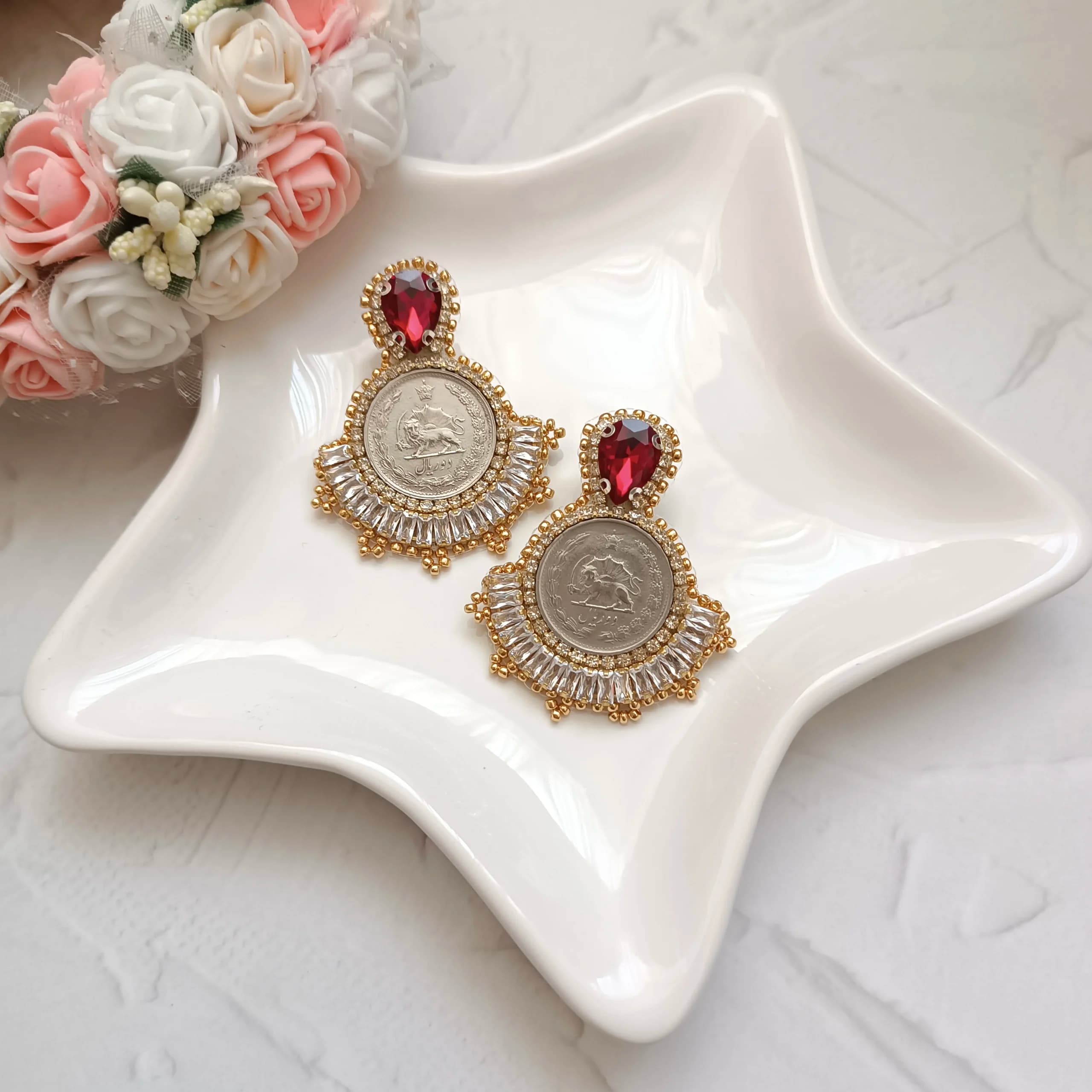 گوشواره جواهردوزی زرین کد 2249