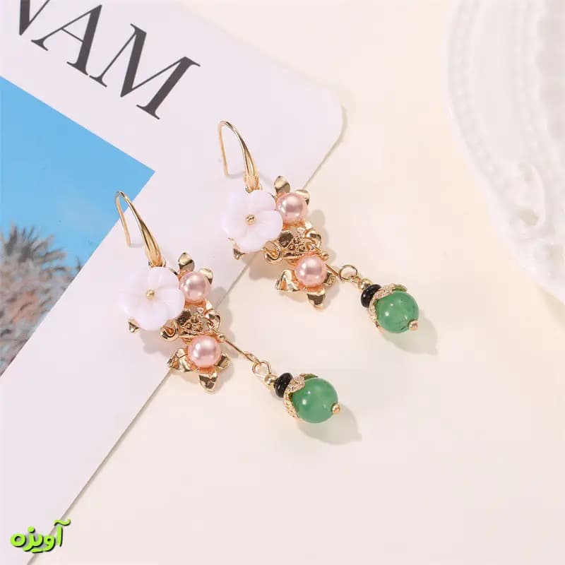 گوشواره طرح گل چینی کد 1055 — تصویر ۲