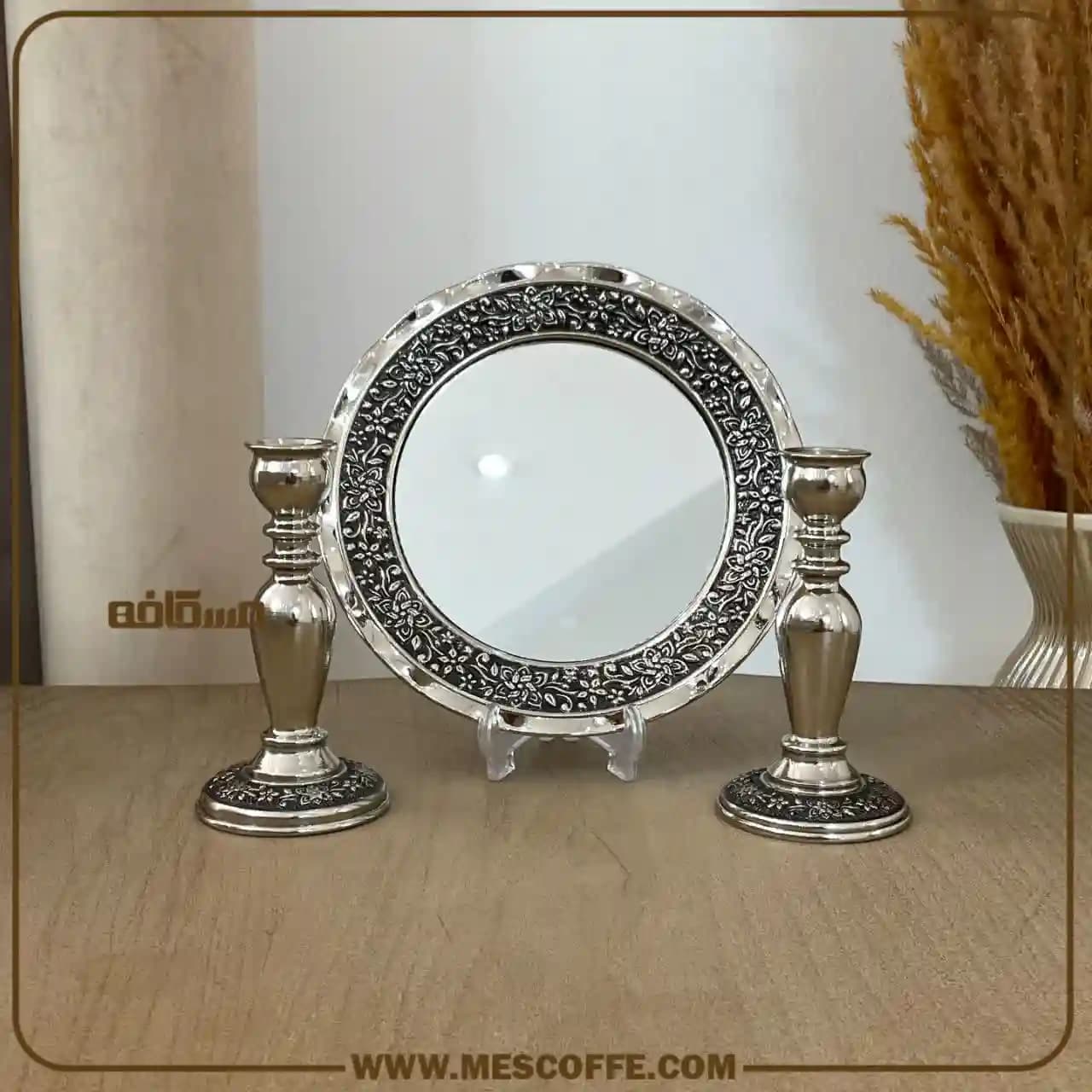 آینه شمعدان مسی گل یاس