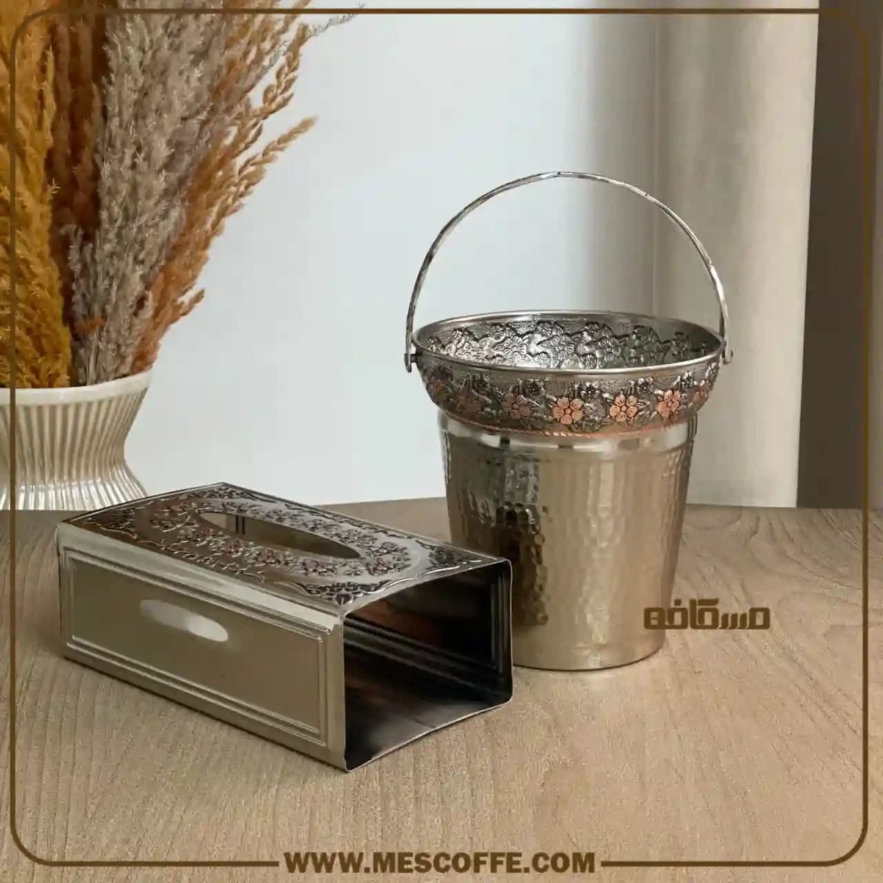 سطل زباله و جا دستمالی مسی