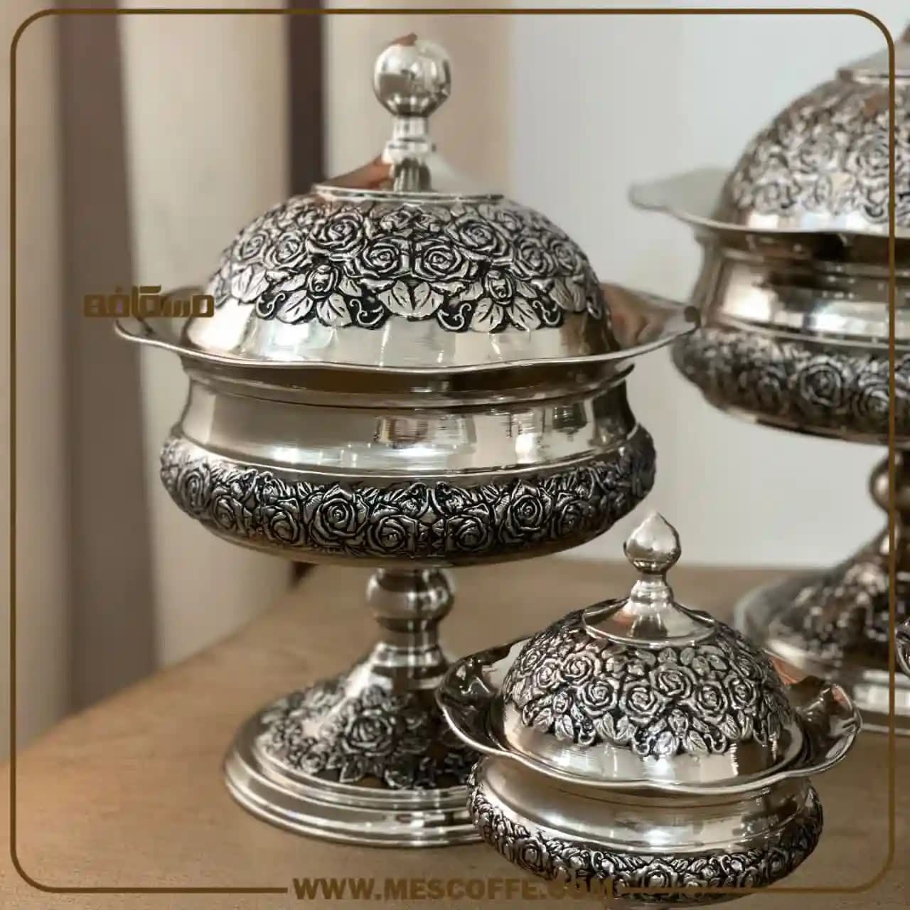 سرویس پذیرایی مسی سفید(مدل گل رز پایه دار/برند سویل) — تصویر ۱۱