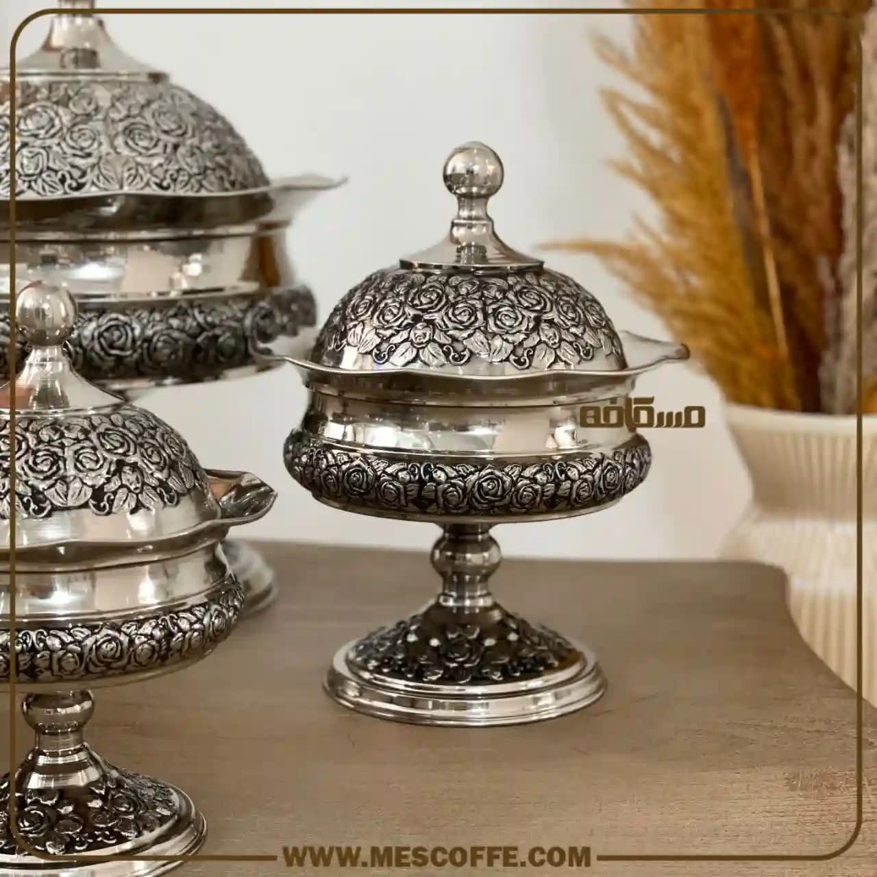 سرویس پذیرایی مسی سفید(مدل گل رز پایه دار/برند سویل) — تصویر ۷