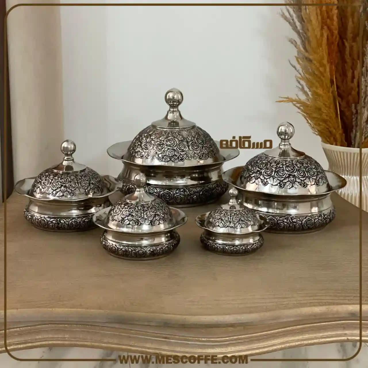 سرویس پذیرایی مسی کروم(مدل گل رز بدون پایه/برند سویل) — تصویر ۸