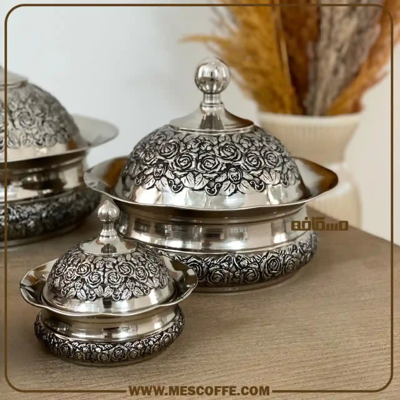 سرویس پذیرایی مسی کروم(مدل گل رز بدون پایه/برند سویل) — تصویر ۱۲