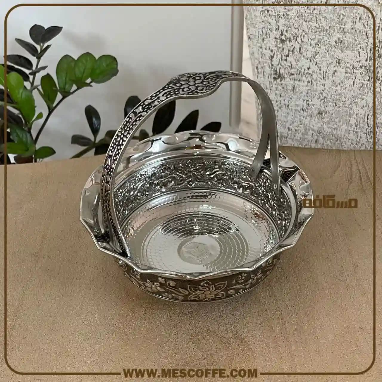 سبد پذیرایی مسی کروم(مدل گل یاس/کد2004) — تصویر ۳