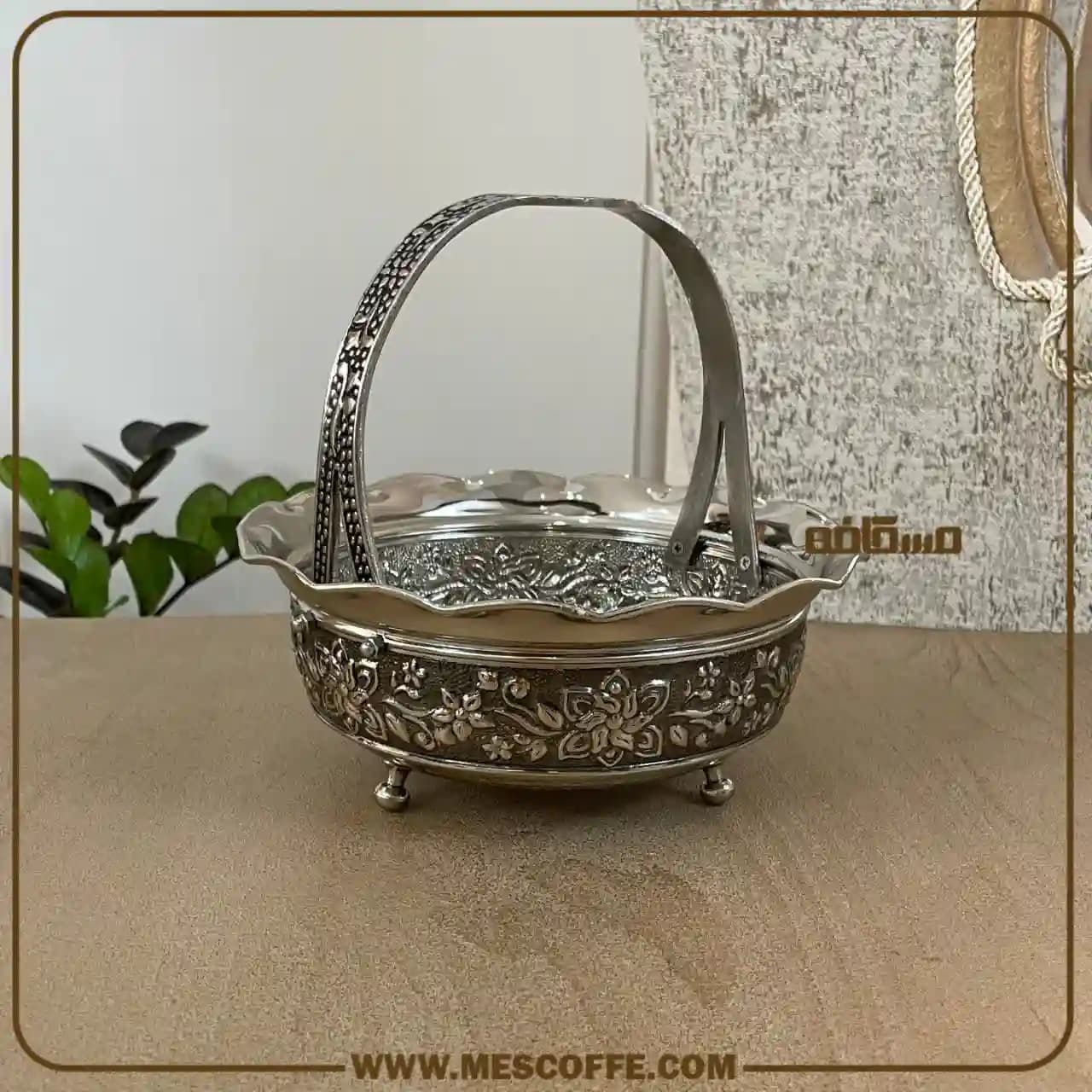 سبد پذیرایی مسی کروم(مدل گل یاس/کد2004)