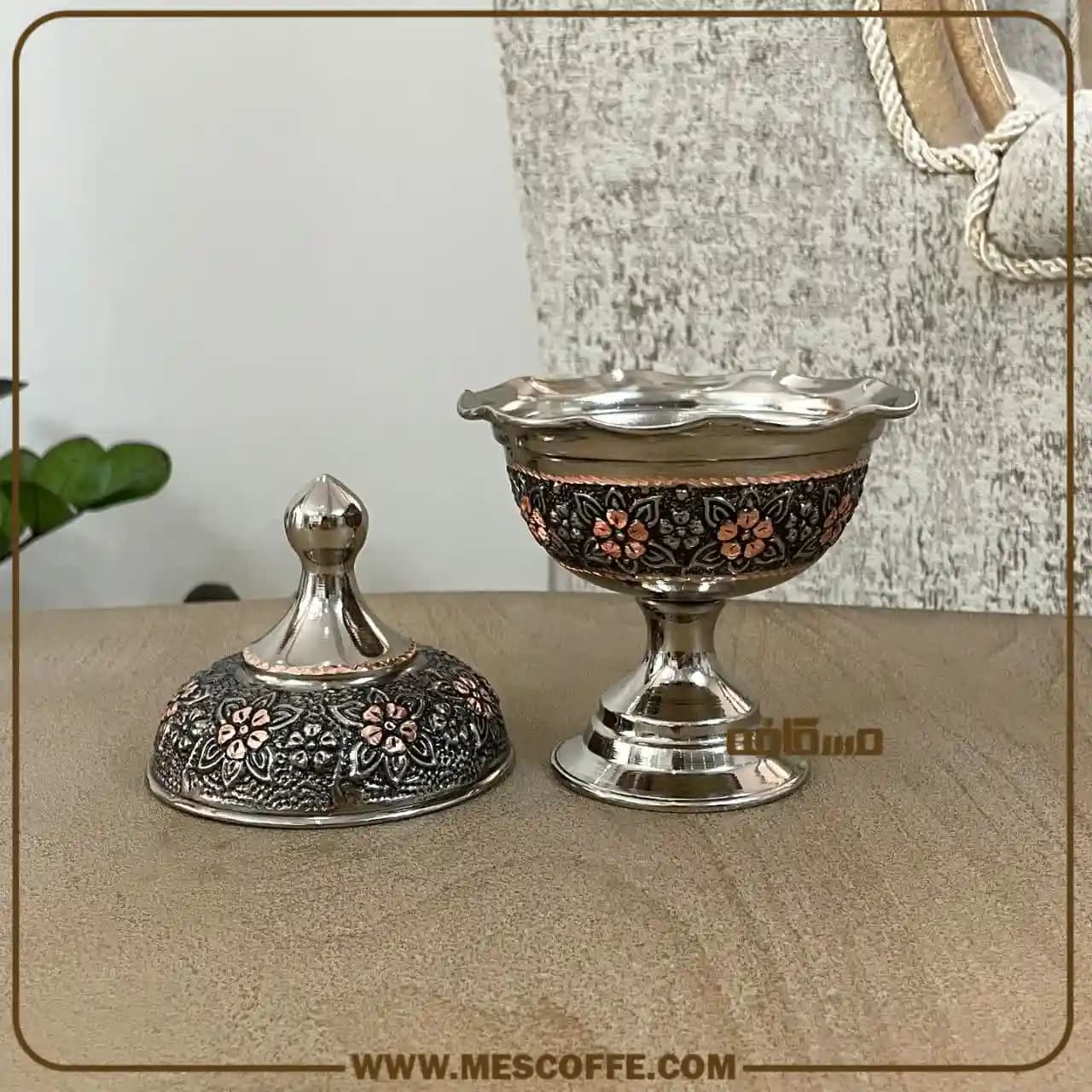 قندان مسی کروم پایه دار(کد2022) — تصویر ۳