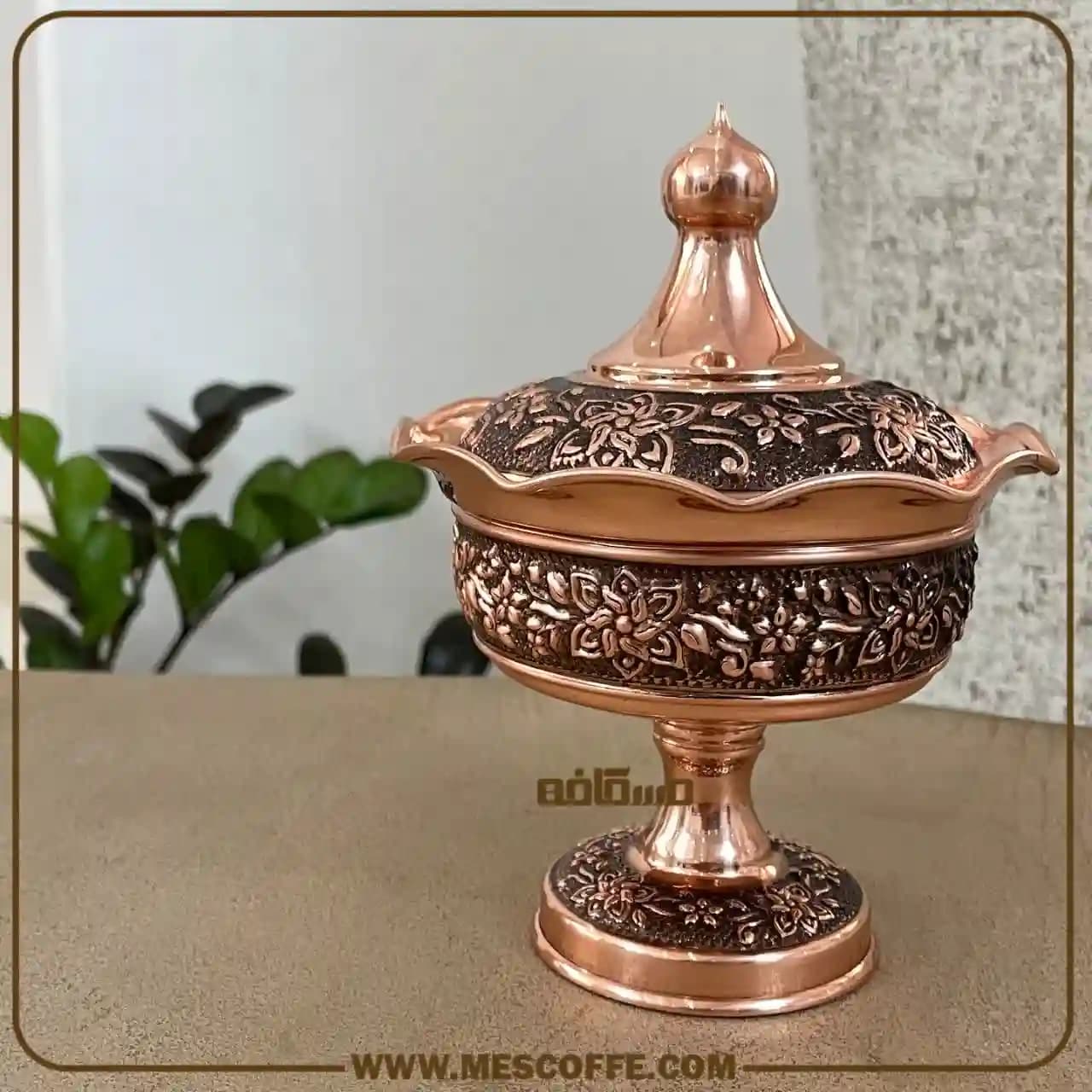 قندان مسی زنجان(مدل گل یاس/برند فضلی/کد2060) — تصویر ۳