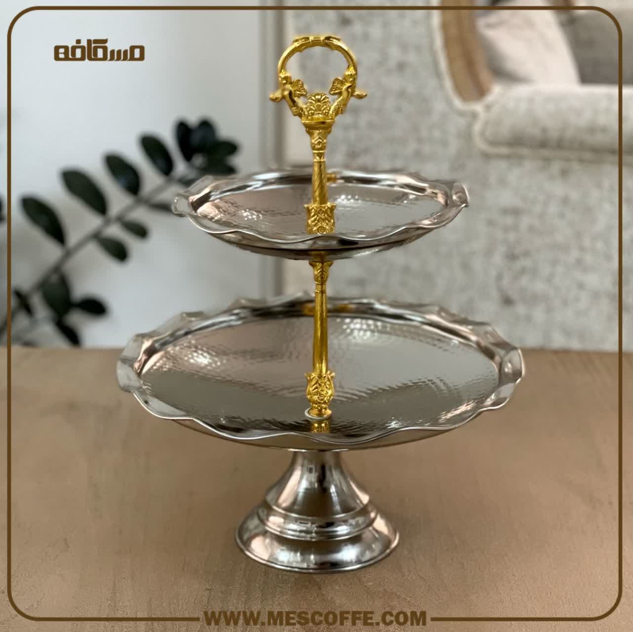 شیرینی خوری مسی کروم دو طبقه(کد1728) — تصویر ۵