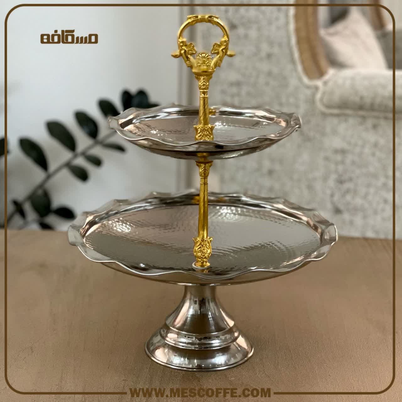 شیرینی خوری مسی کروم دو طبقه(کد1728) — تصویر ۴
