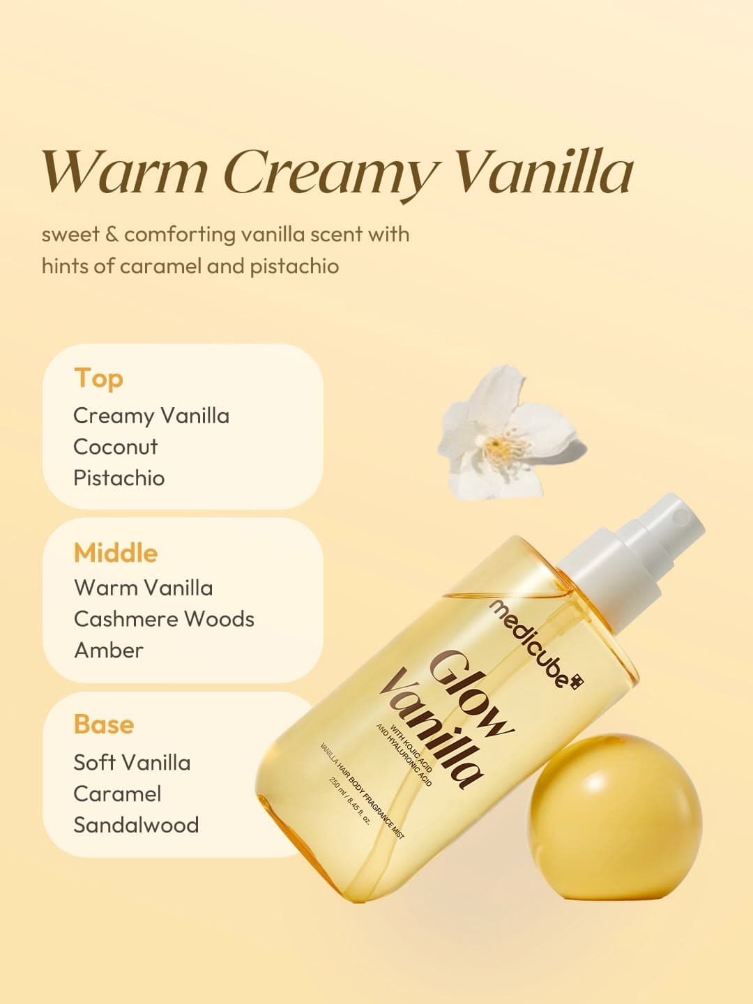 میست خوشبوکننده، آبرسان و درخشان‌کننده مو و بدن وانیلی مدی کیوب | medicube Glow Vanilla Hair Body Fragrance Mist — تصویر ۸