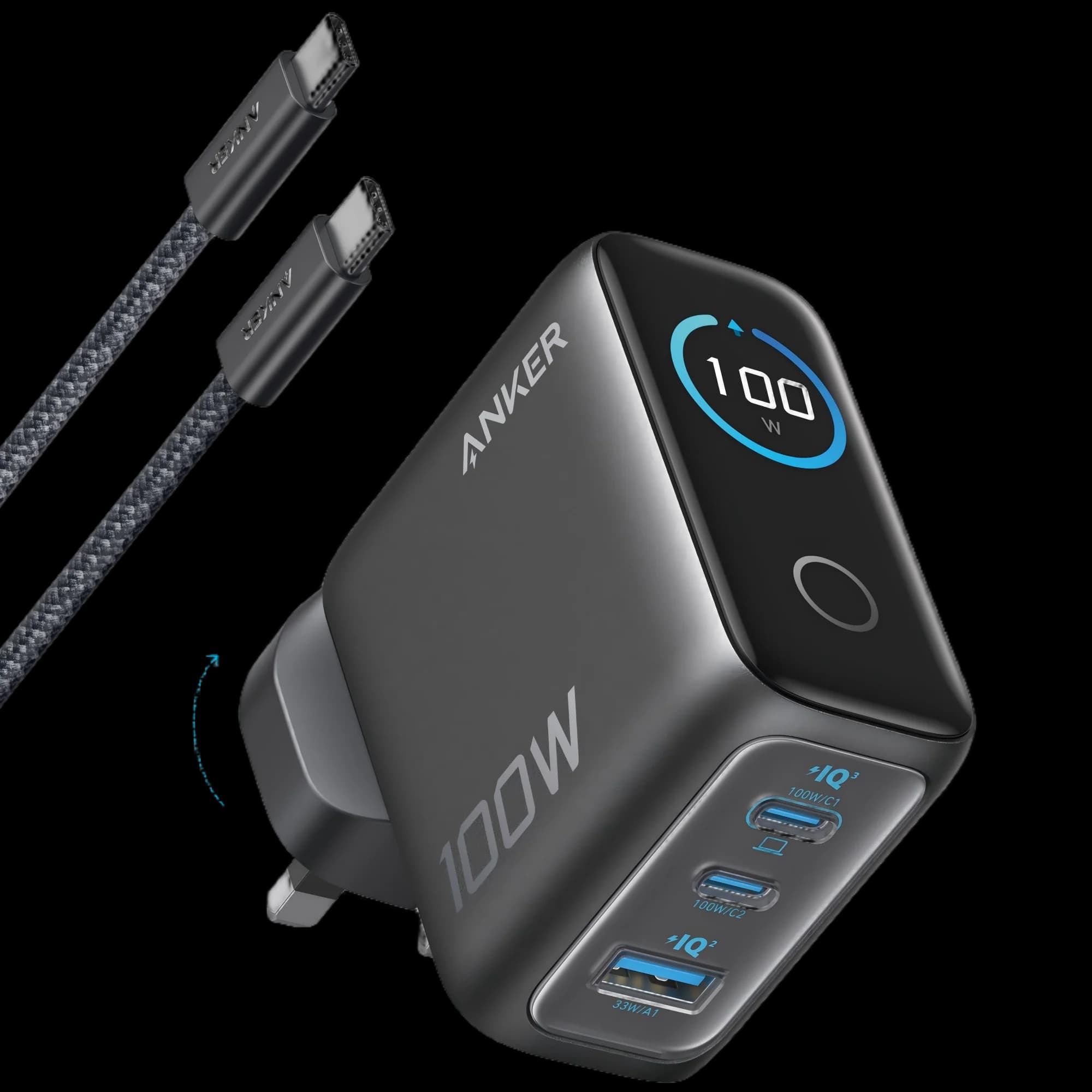 شارژر دیواری 100 وات سه پورت انکر همراه با کابل USB-C مدل (B121B) Anker Charger 100W, 3 Ports, Smart Display With USB-C Cable — تصویر ۵