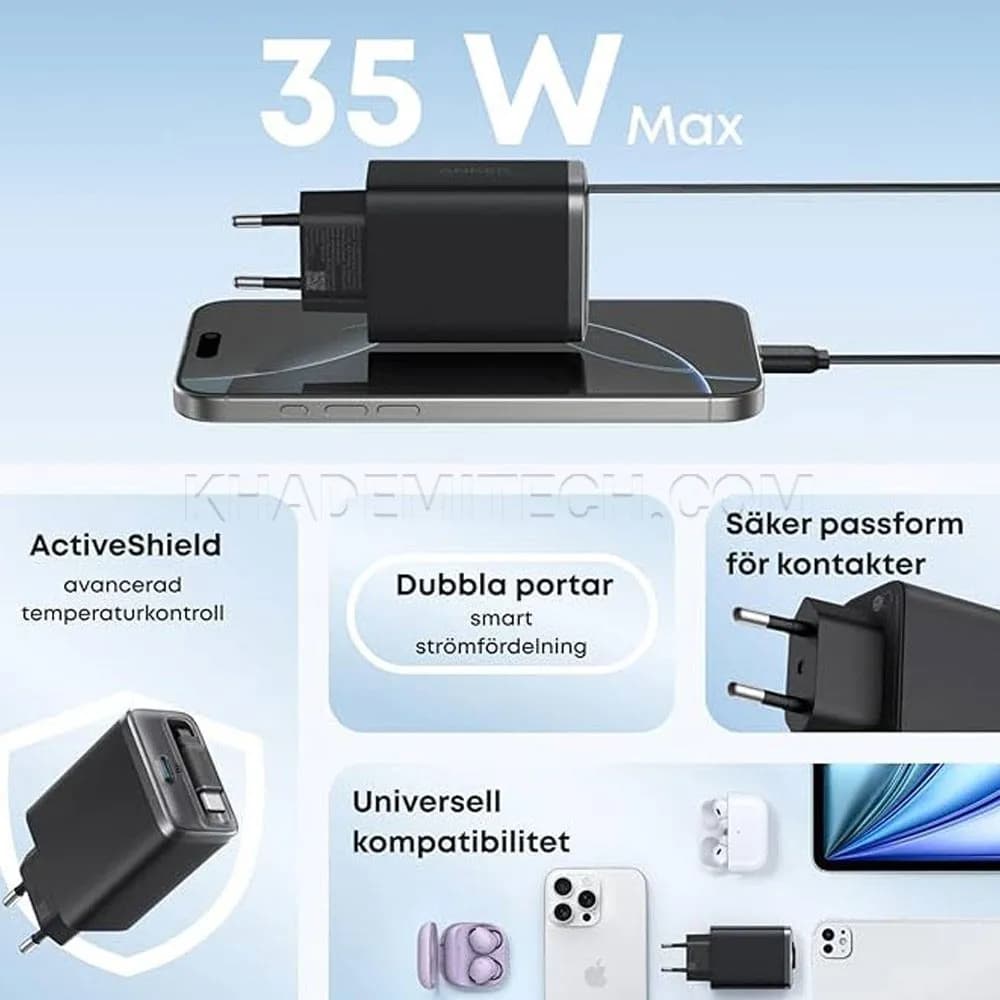 شارژر دیواری انکر به همراه کابل USB-C داخلی جمع‌شونده مدل (A2658G11) Anker Nano Charger USB-C Cable — تصویر ۲