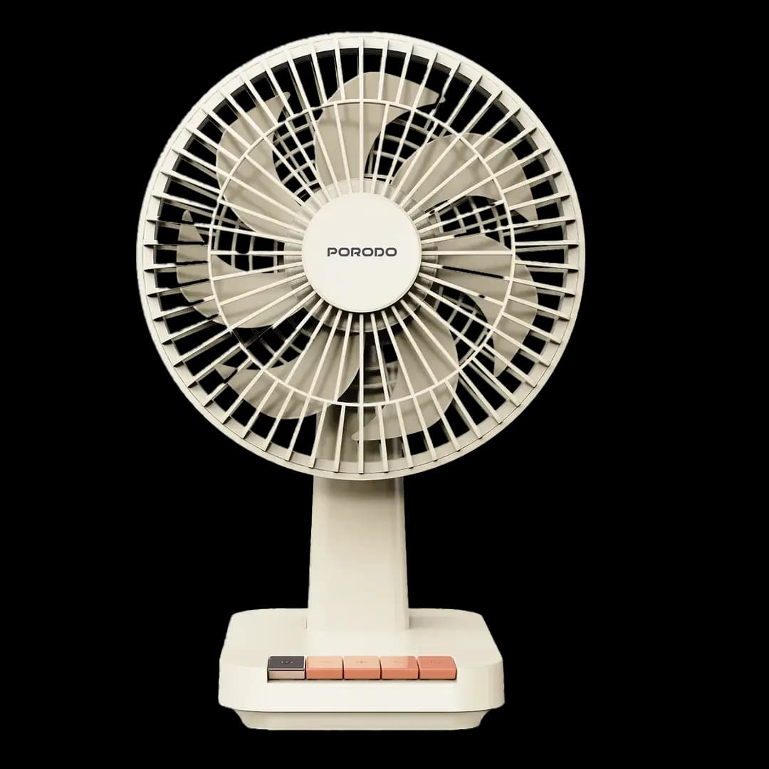 پنکه رومیزی شارژی قابل حمل Chillo Desk پرودو(PDLFSTDF1BG)Porodo Lifestyle Chillo Portable Desk Fan with Oscillating Function & Indicator Lights – Beige