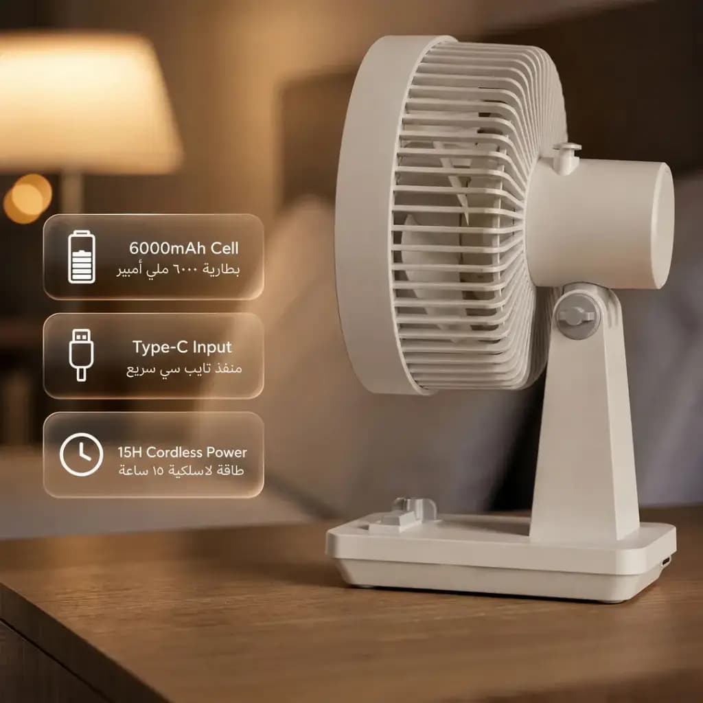 پنکه رومیزی شارژی قابل حمل Classic گرین لاین(GNPF23DEFANWH)Green Lion Classic 8″ Desktop Fan – White — تصویر ۱۲